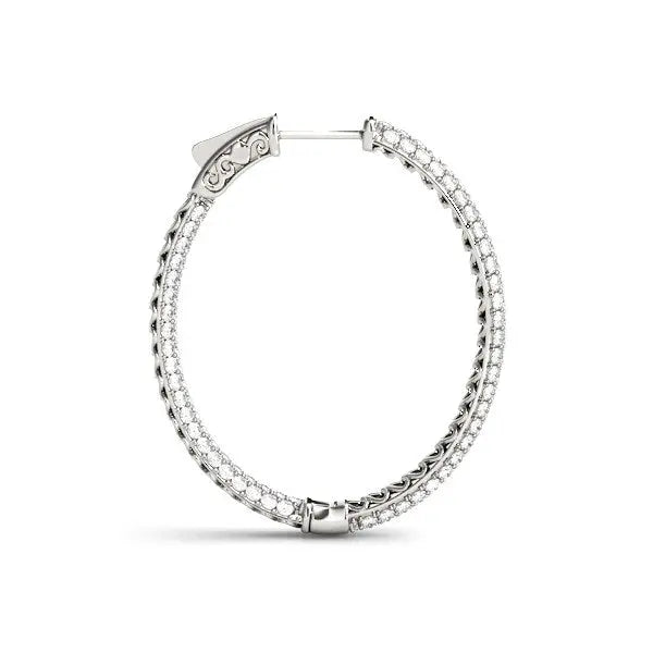 14k White Gold Diamond Hoop Double Sided Three Row Earrings (2 cttw) RCJ Earrings  CELESTIA LUXE JEWELLERS