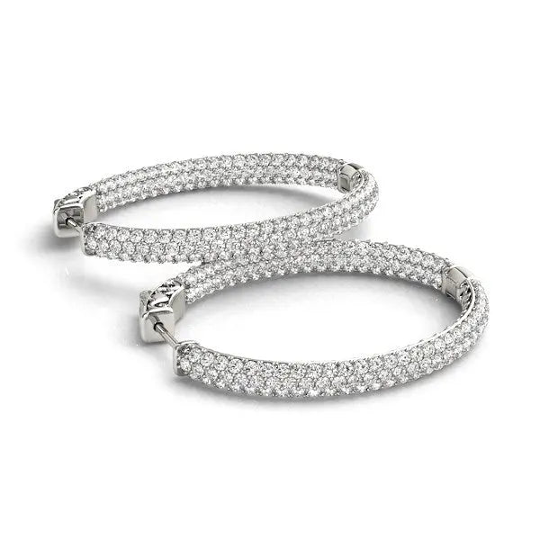 14k White Gold Diamond Hoop Double Sided Three Row Earrings (2 cttw) RCJ Earrings  CELESTIA LUXE JEWELLERS