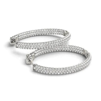 14k White Gold Diamond Hoop Double Sided Three Row Earrings (2 cttw) RCJ Earrings  CELESTIA LUXE JEWELLERS