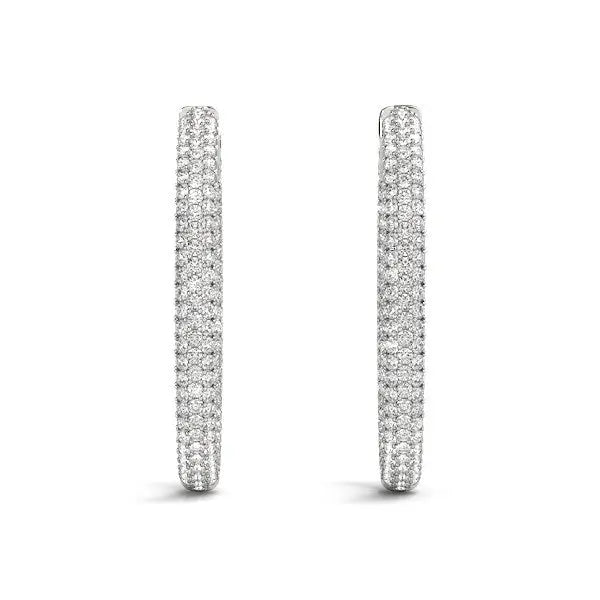 14k White Gold Diamond Hoop Double Sided Three Row Earrings (2 cttw) RCJ Earrings  CELESTIA LUXE JEWELLERS