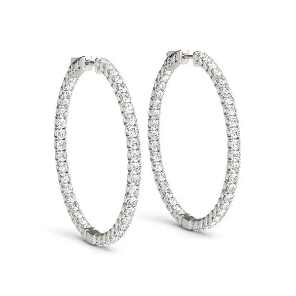 14k White Gold Diamond Hoop Earrings with Shared Prong Setting (2 cttw) RCJ Earrings  CELESTIA LUXE JEWELLERS