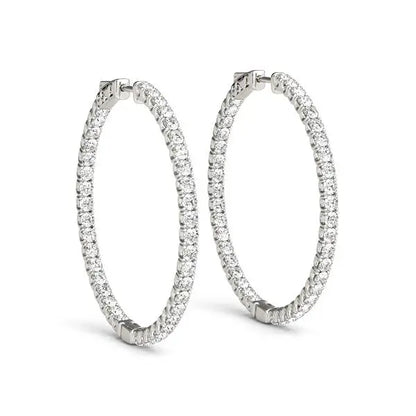 14k White Gold Diamond Hoop Earrings with Shared Prong Setting (2 cttw) RCJ Earrings  CELESTIA LUXE JEWELLERS