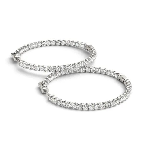 14k White Gold Diamond Hoop Earrings with Shared Prong Setting (2 cttw) RCJ Earrings  CELESTIA LUXE JEWELLERS