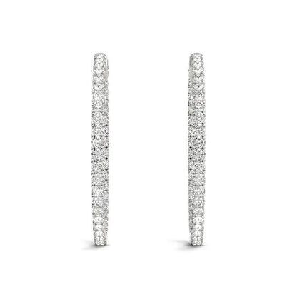 14k White Gold Diamond Hoop Earrings with Shared Prong Setting (2 cttw) RCJ Earrings  CELESTIA LUXE JEWELLERS