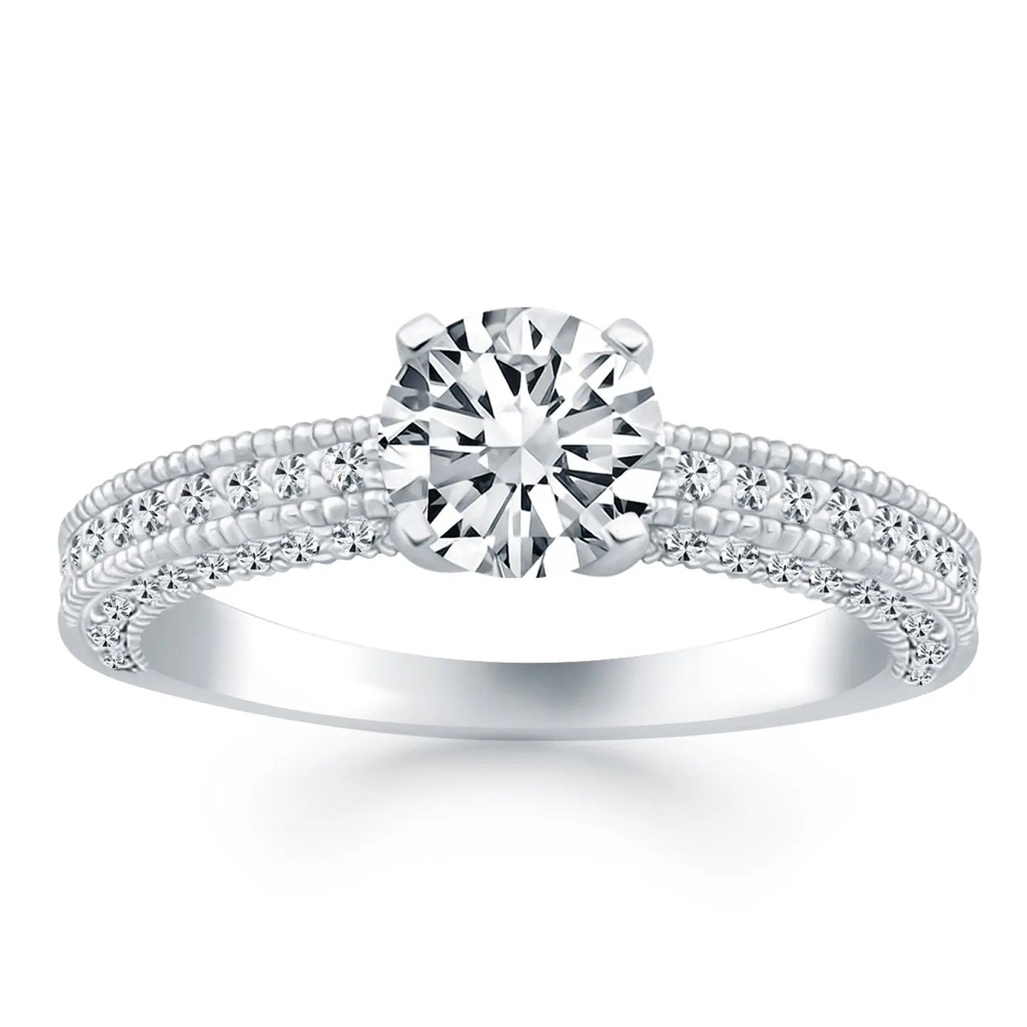 14k White Gold Diamond Micropave Milgrain Engagement Ring RCJ Rings  CELESTIA LUXE JEWELLERS