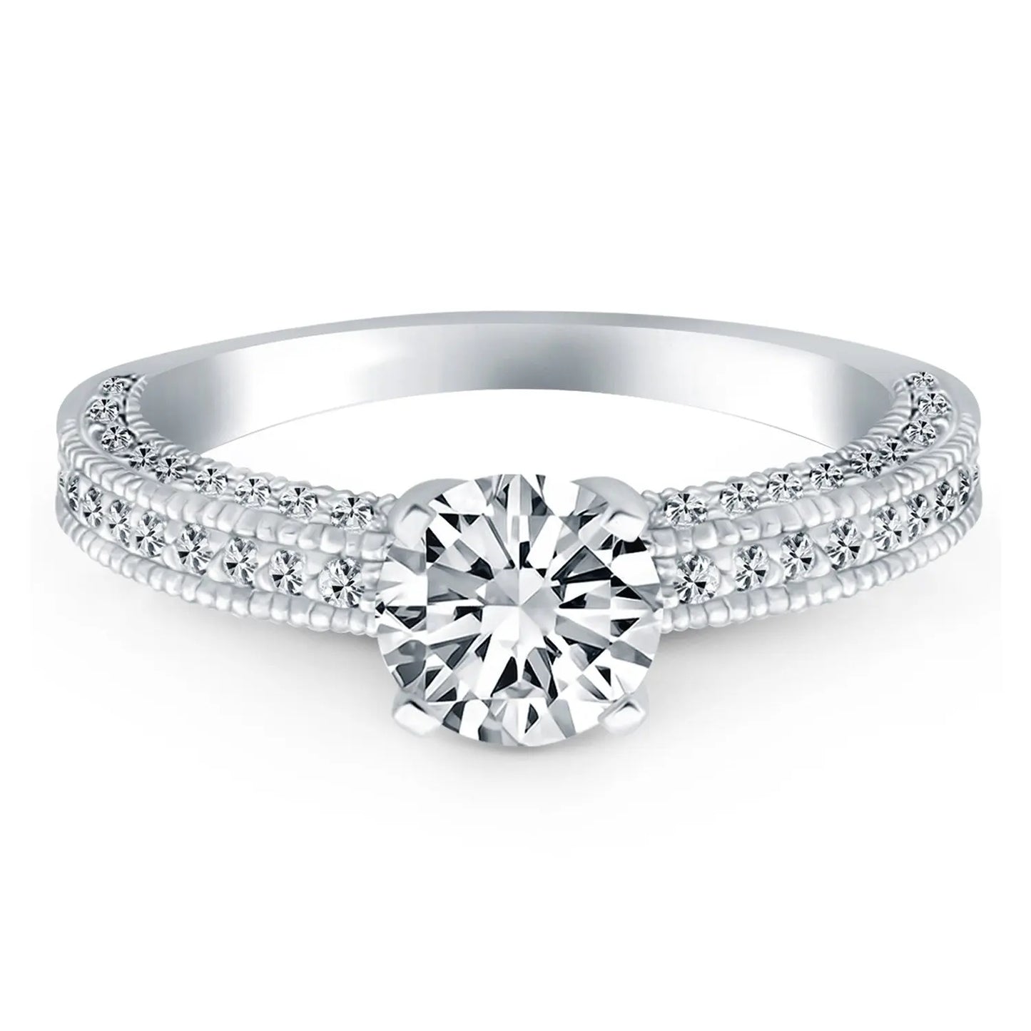 14k White Gold Diamond Micropave Milgrain Engagement Ring RCJ Rings  CELESTIA LUXE JEWELLERS