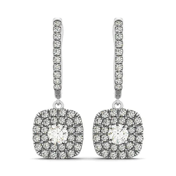 14k White Gold Double Halo Cushion Outer Shaped Diamond  Earrings (3/4 cttw) RCJ Earrings  CELESTIA LUXE JEWELLERS