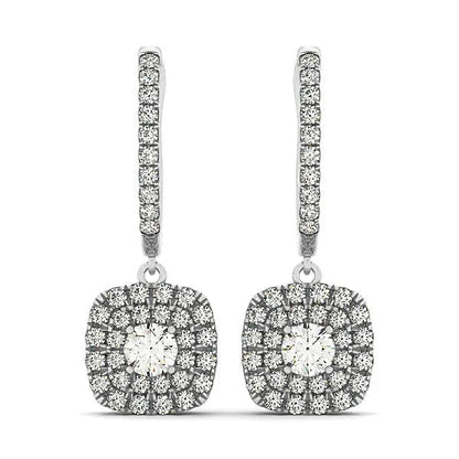 14k White Gold Double Halo Cushion Outer Shaped Diamond  Earrings (3/4 cttw) RCJ Earrings  CELESTIA LUXE JEWELLERS