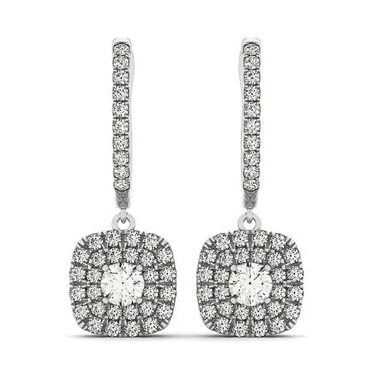 14k White Gold Double Halo Cushion Outer Shaped Diamond  Earrings (3/4 cttw) RCJ Earrings  CELESTIA LUXE JEWELLERS