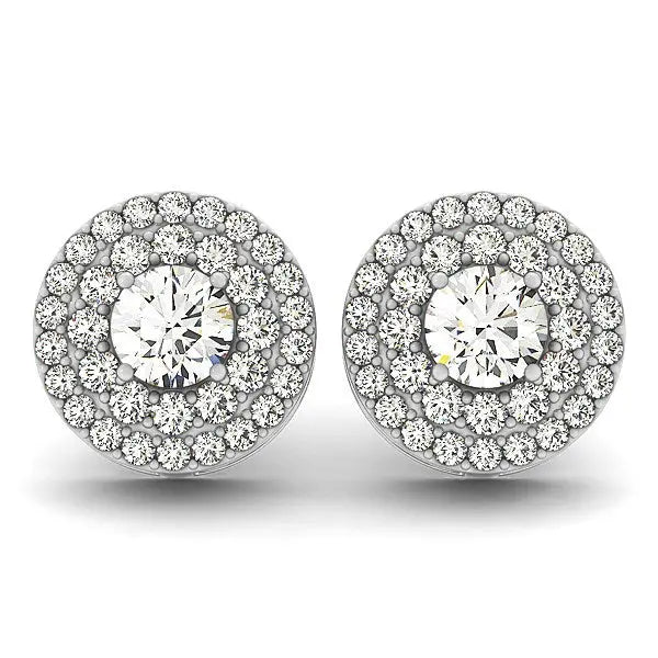14k White Gold Double Halo Round Diamond Earrings (1 1/4 cttw) RCJ Earrings  CELESTIA LUXE JEWELLERS