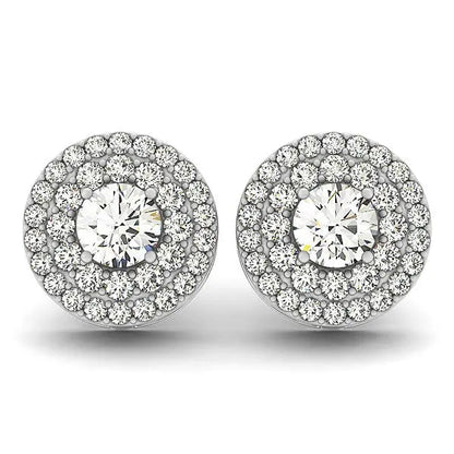 14k White Gold Double Halo Round Diamond Earrings (1 1/4 cttw) RCJ Earrings  CELESTIA LUXE JEWELLERS