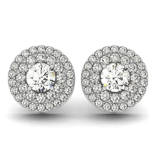 14k White Gold Double Halo Round Diamond Earrings (1 1/4 cttw) RCJ Earrings  CELESTIA LUXE JEWELLERS