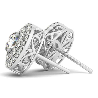 14k White Gold Double Halo Round Diamond Earrings (1 1/4 cttw) RCJ Earrings  CELESTIA LUXE JEWELLERS