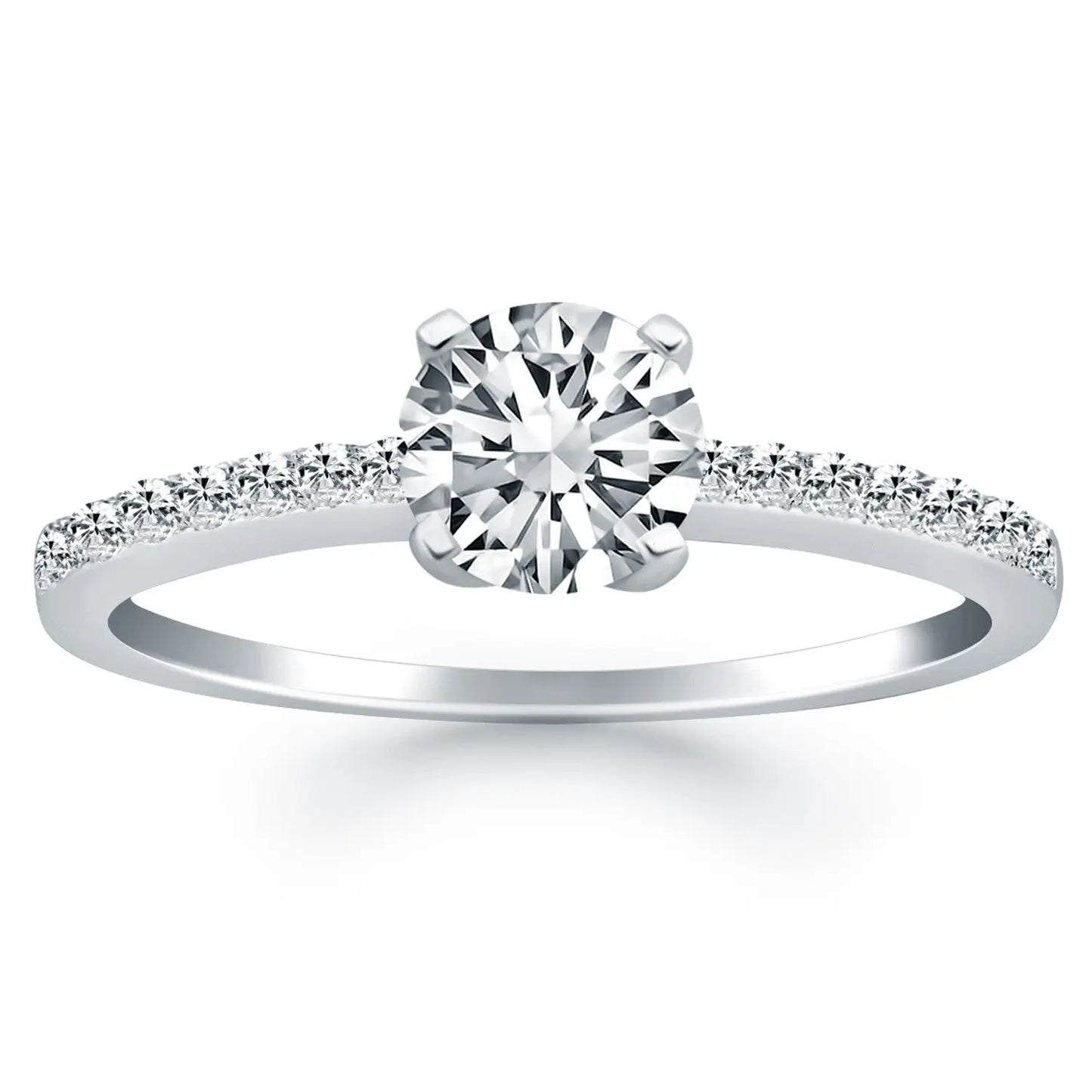 14k White Gold Engagement Ring with Pave Diamond Band RCJ Rings  CELESTIA LUXE JEWELLERS