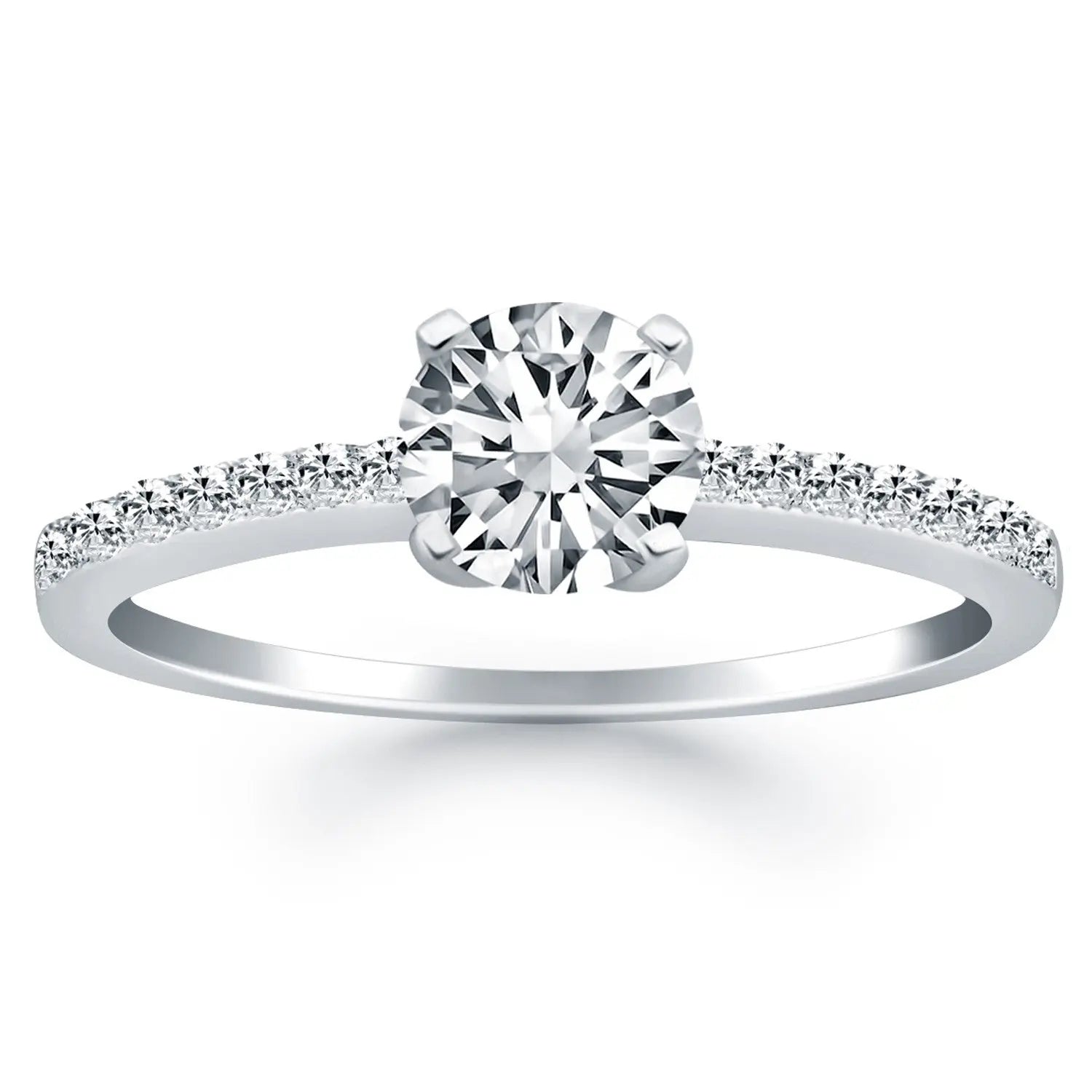 14k White Gold Engagement Ring with Pave Diamond Band RCJ Rings  CELESTIA LUXE JEWELLERS