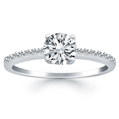 14k White Gold Engagement Ring with Pave Diamond Band RCJ Rings  CELESTIA LUXE JEWELLERS