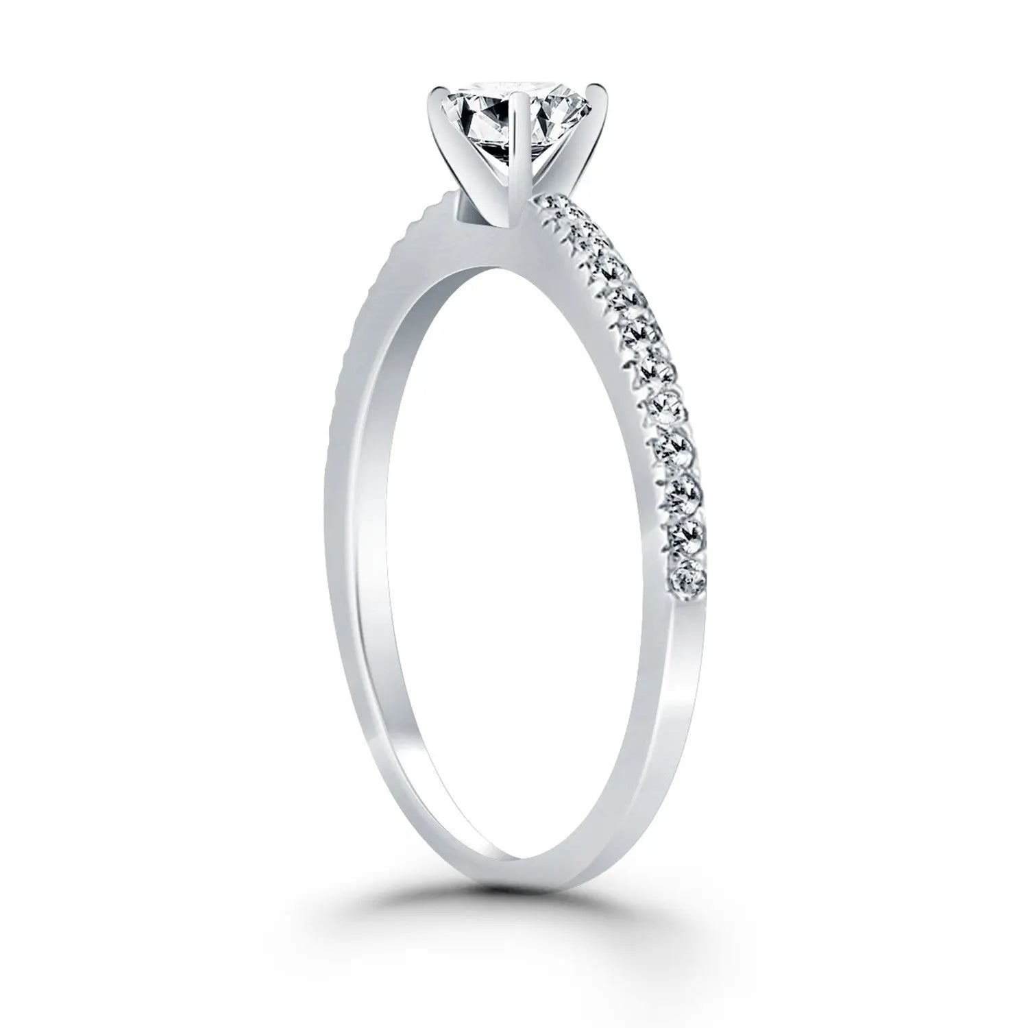 14k White Gold Engagement Ring with Pave Diamond Band RCJ Rings  CELESTIA LUXE JEWELLERS