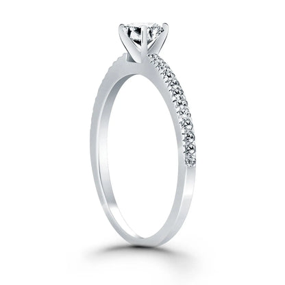 14k White Gold Engagement Ring with Pave Diamond Band RCJ Rings  CELESTIA LUXE JEWELLERS