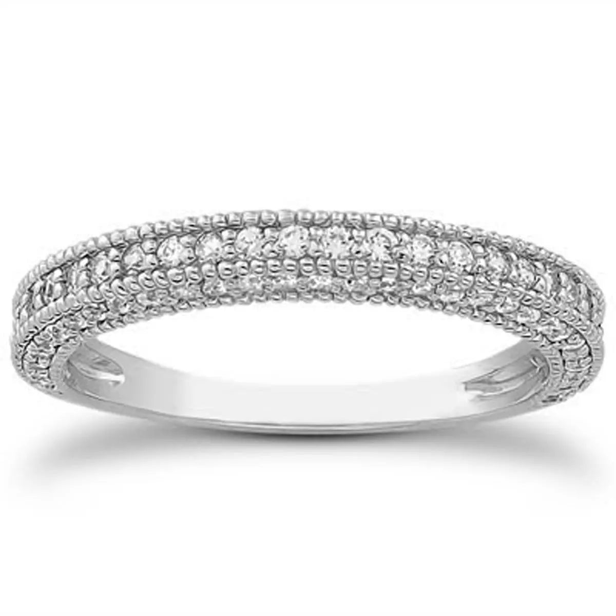 14k White Gold Fancy Pave Diamond Milgrain Textured Wedding Ring Band RCJ Rings  CELESTIA LUXE JEWELLERS