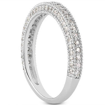 14k White Gold Fancy Pave Diamond Milgrain Textured Wedding Ring Band RCJ Rings  CELESTIA LUXE JEWELLERS