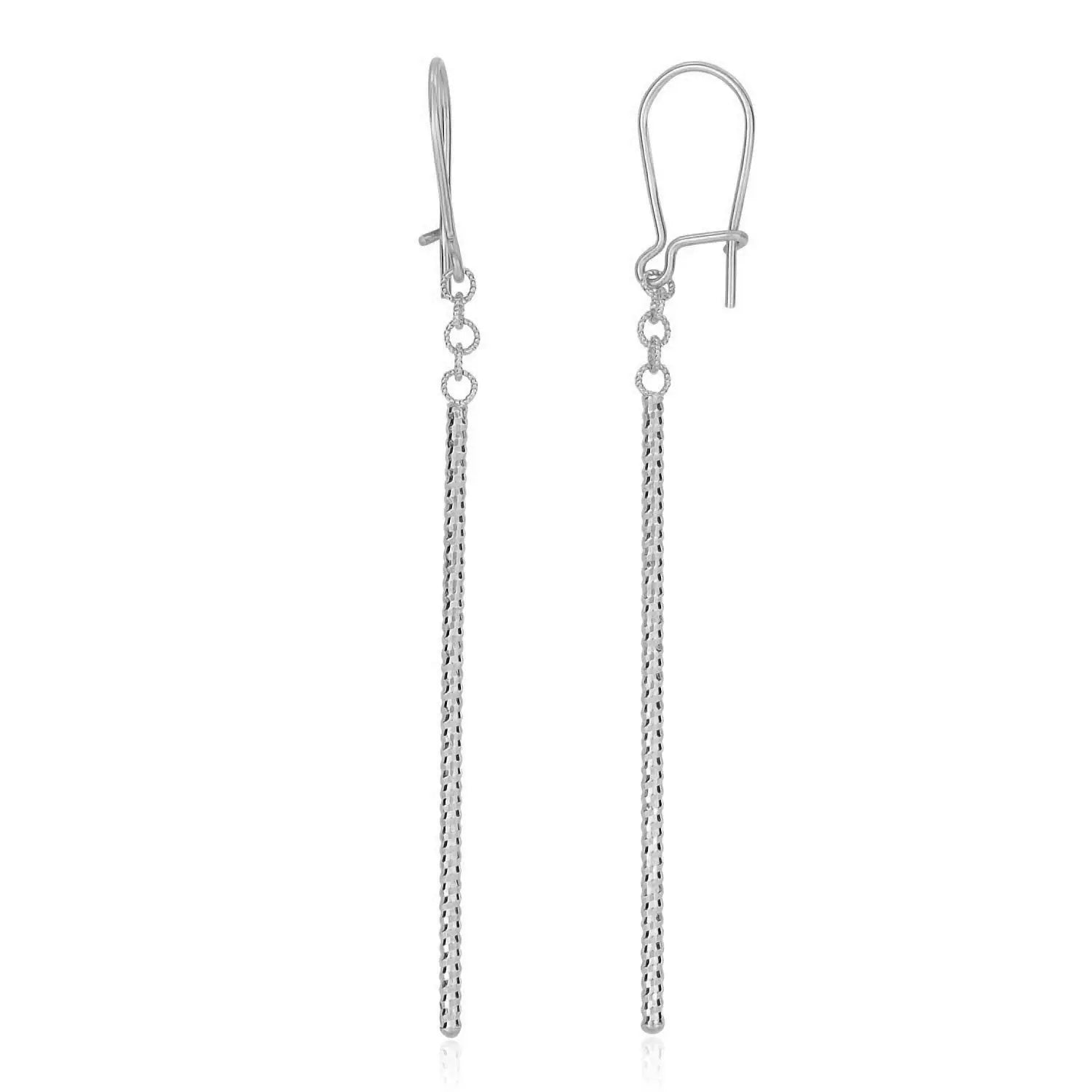 14k White Gold Long Bar Diamond Cut Drop Earrings RCJ Earrings  CELESTIA LUXE JEWELLERS