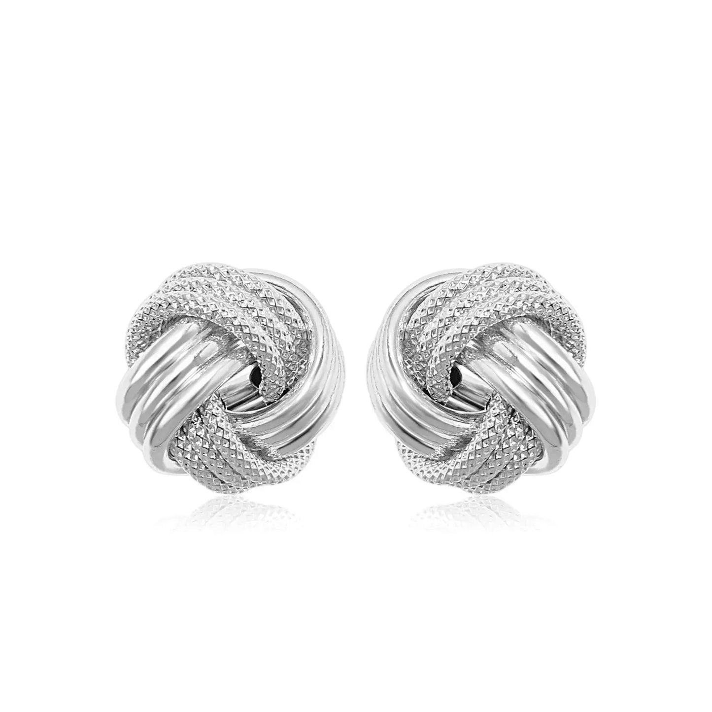 14k White Gold Love Knot with Ridge Texture Earrings RCJ Earrings  CELESTIA LUXE JEWELLERS
