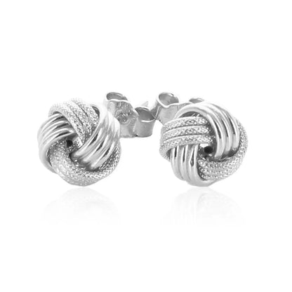 14k White Gold Love Knot with Ridge Texture Earrings RCJ Earrings  CELESTIA LUXE JEWELLERS