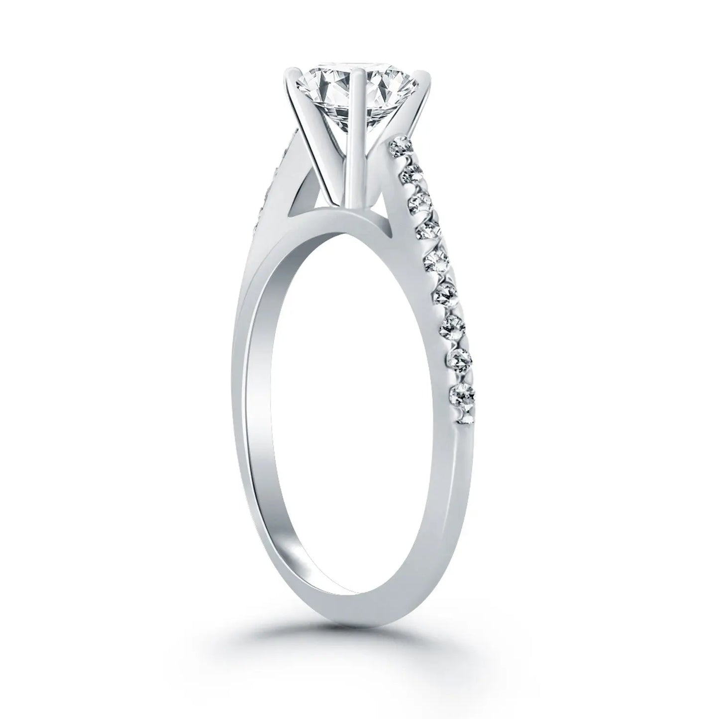 14k White Gold Micro Prong Diamond Cathedral Engagement Ring RCJ Rings  CELESTIA LUXE JEWELLERS