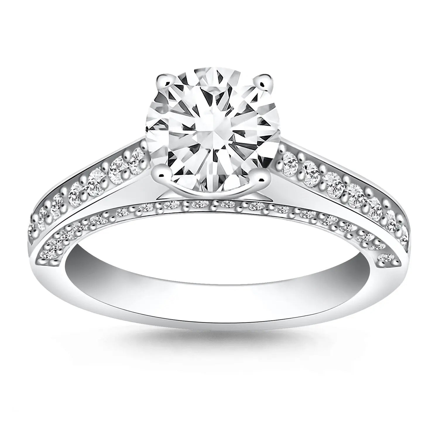 14k White Gold Pave Diamond Cathedral Engagement Ring RCJ Rings  CELESTIA LUXE JEWELLERS