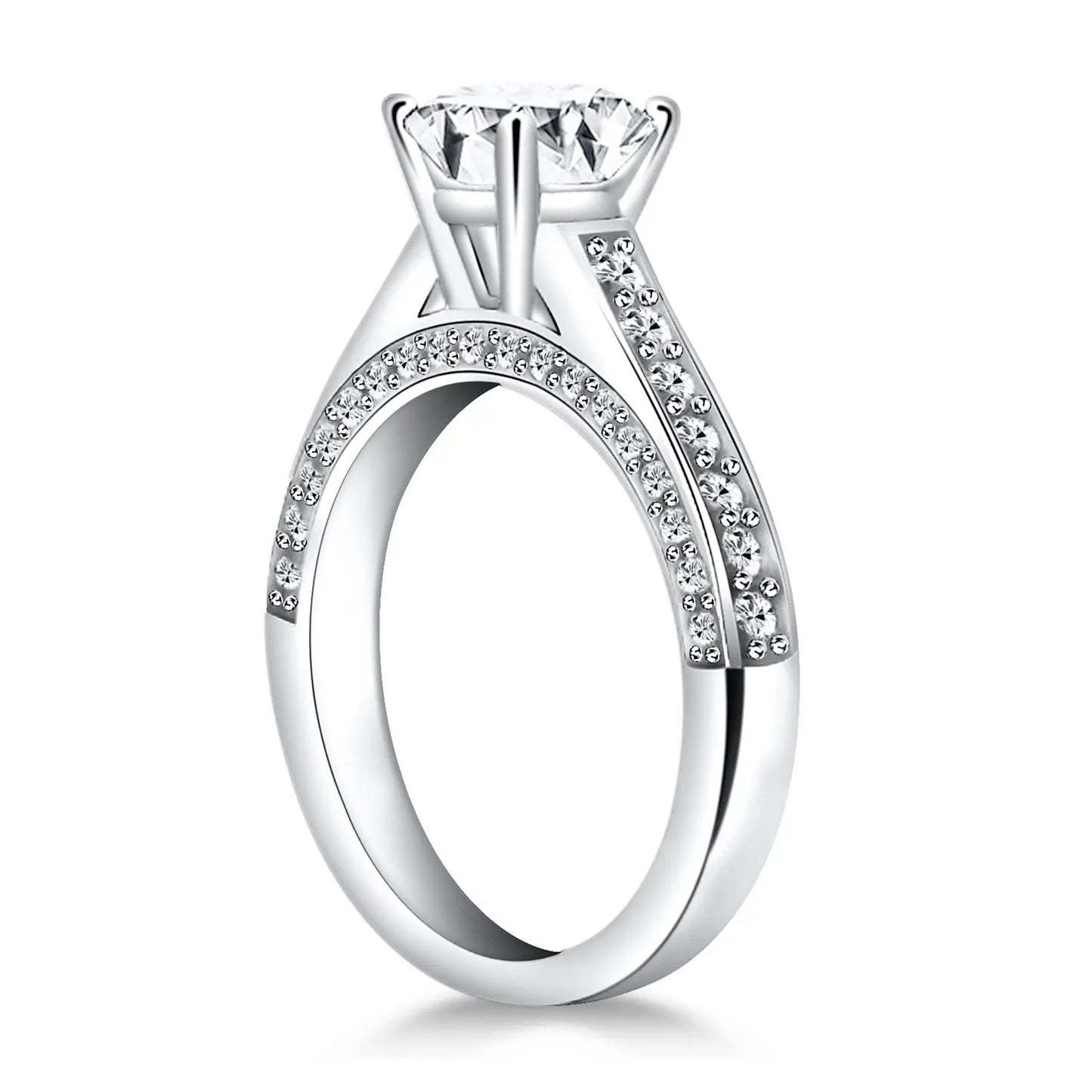 14k White Gold Pave Diamond Cathedral Engagement Ring RCJ Rings  CELESTIA LUXE JEWELLERS