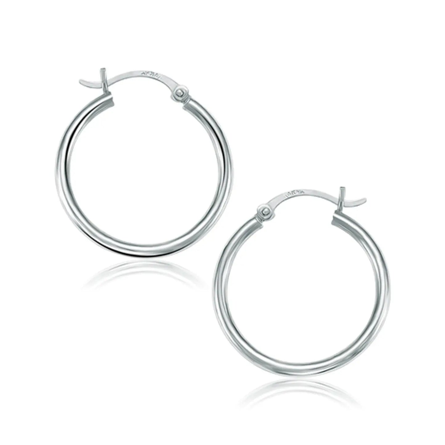 14k White Gold Polished Hoop Earrings (2x25mm) RCJ Earrings  CELESTIA LUXE JEWELLERS