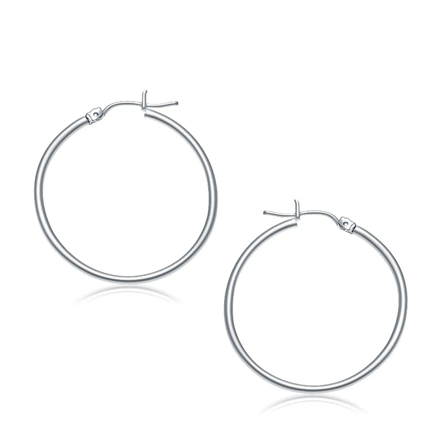 14k White Gold Polished Hoop Earrings (2x30mm) RCJ Earrings  CELESTIA LUXE JEWELLERS