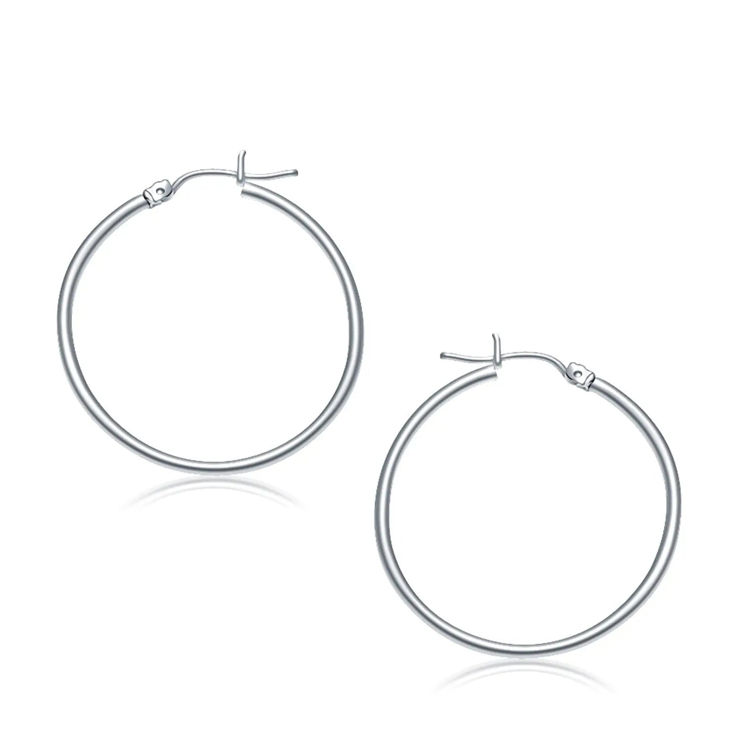 14k White Gold Polished Hoop Earrings (2x30mm) RCJ Earrings  CELESTIA LUXE JEWELLERS
