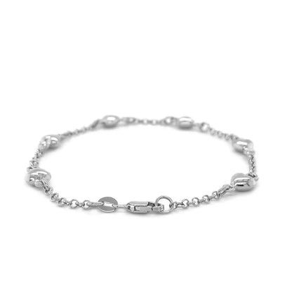 14k White Gold Rolo Chain Bracelet with Puffed Heart Stations (3.30 mm) RCJ Bracelets  CELESTIA LUXE JEWELLERS