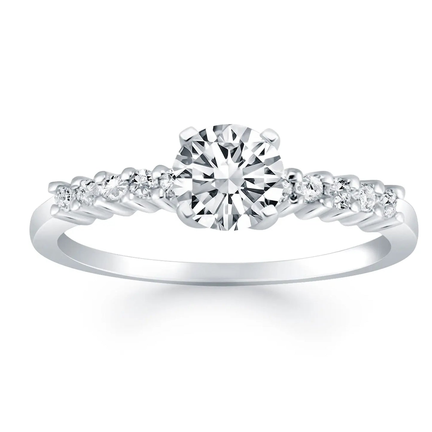 14k White Gold Shared Prong Accent Diamond Engagement Ring RCJ Rings  CELESTIA LUXE JEWELLERS
