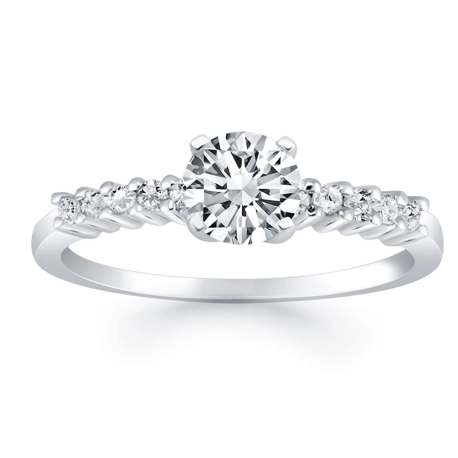 14k White Gold Shared Prong Accent Diamond Engagement Ring RCJ Rings  CELESTIA LUXE JEWELLERS