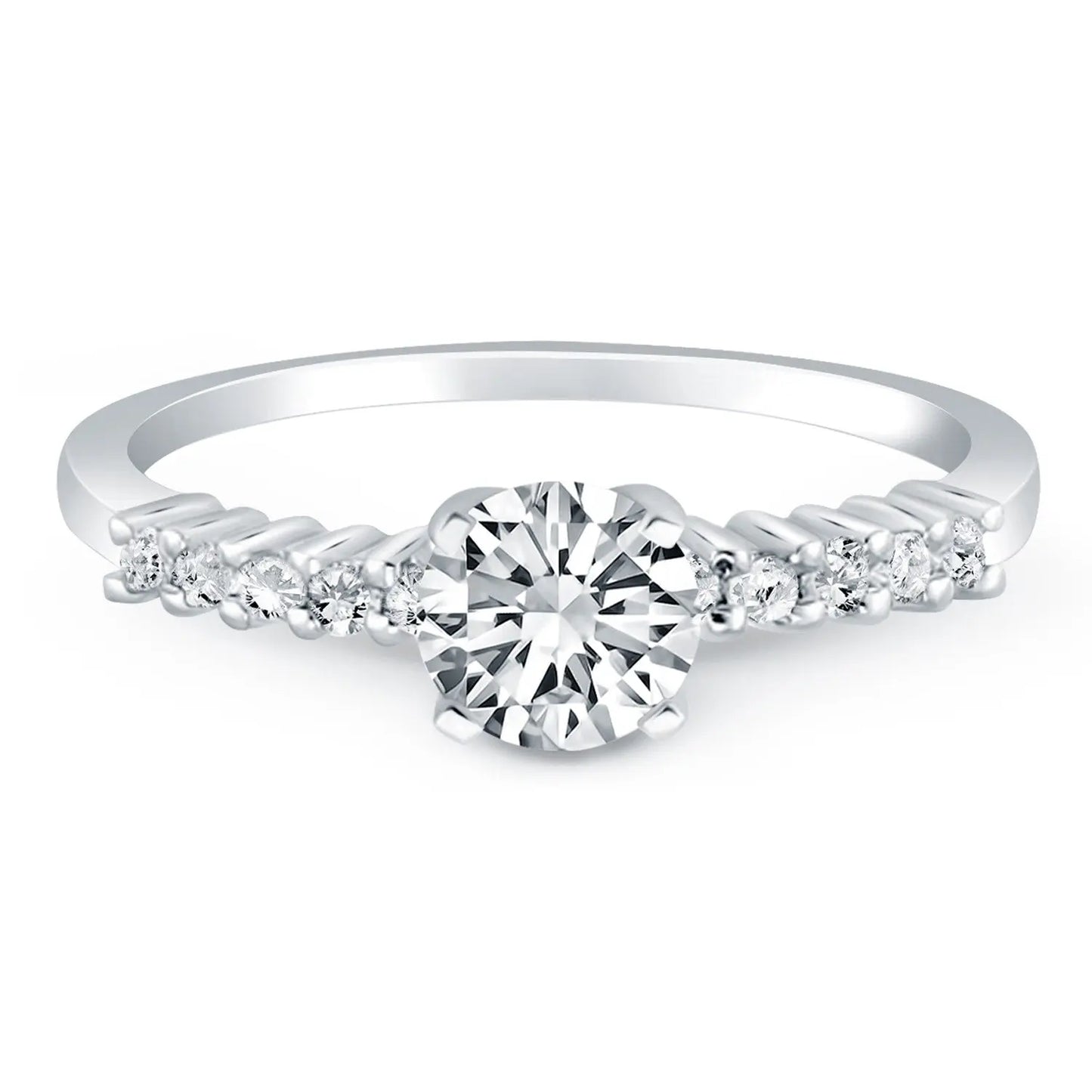 14k White Gold Shared Prong Accent Diamond Engagement Ring RCJ Rings  CELESTIA LUXE JEWELLERS