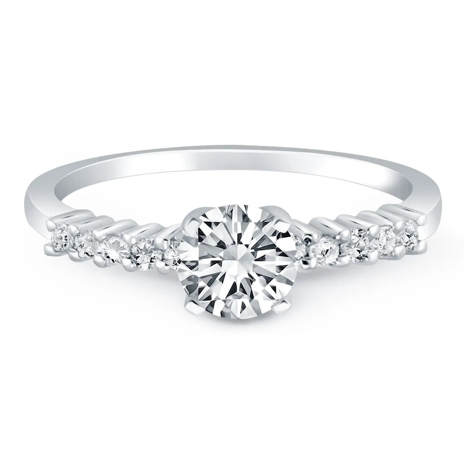 14k White Gold Shared Prong Accent Diamond Engagement Ring RCJ Rings  CELESTIA LUXE JEWELLERS