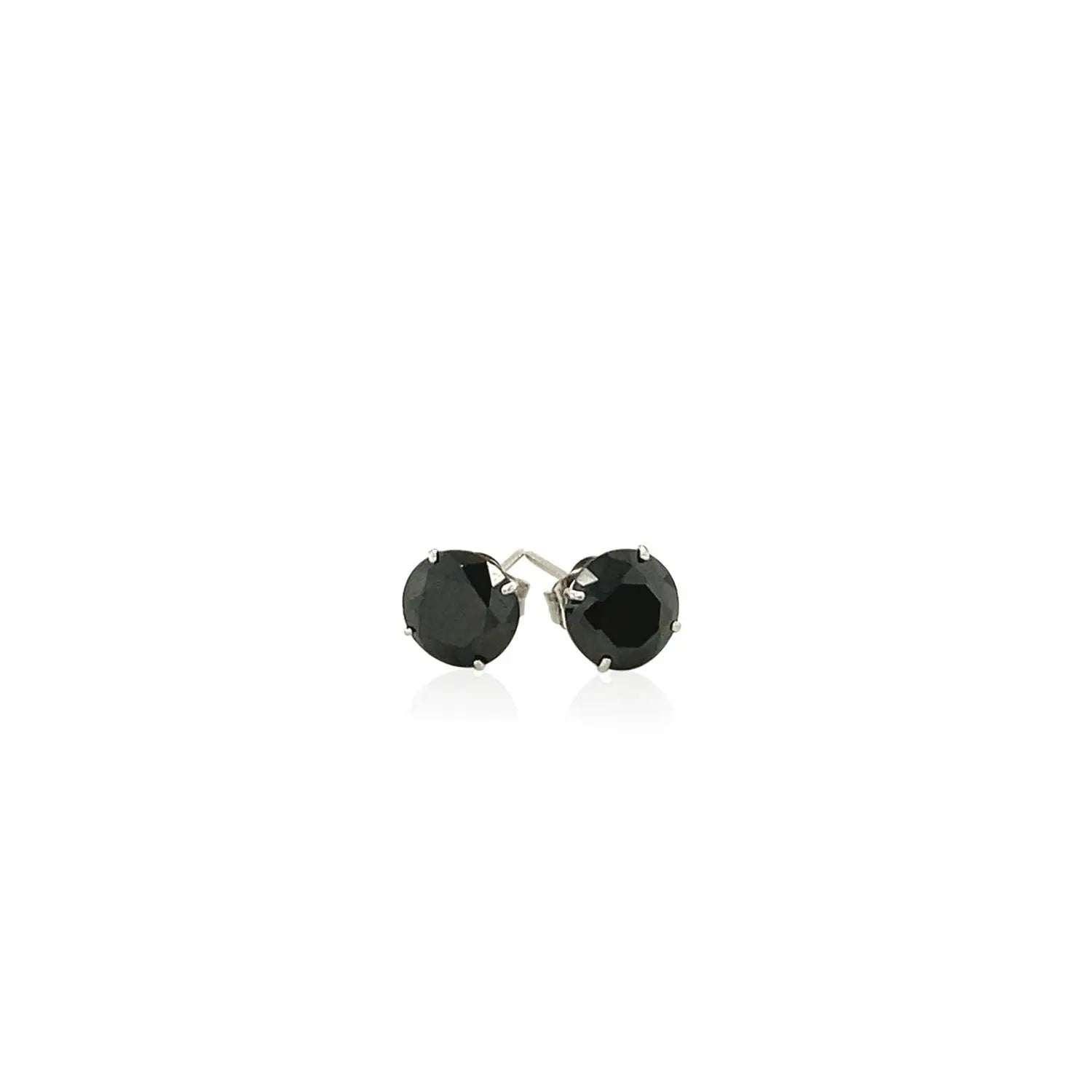 14k White Gold Stud Earrings with Black Faceted Cubic Zirconia(6mm) RCJ Earrings  CELESTIA LUXE JEWELLERS
