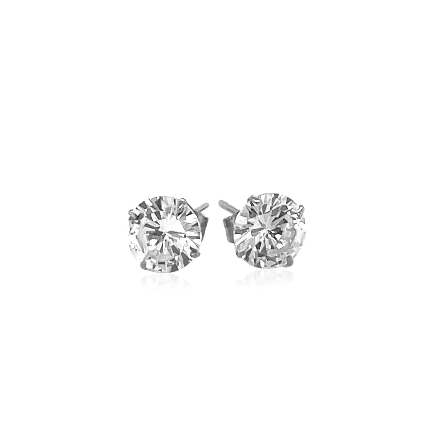 14k White Gold Stud Earrings with White Hue Faceted Cubic Zirconia(6mm) RCJ Earrings  CELESTIA LUXE JEWELLERS