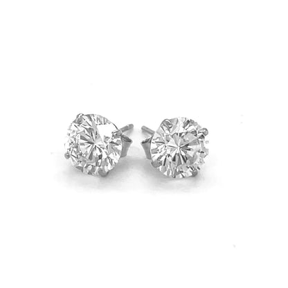14k White Gold Stud Earrings with White Hue Faceted Cubic Zirconia(7mm) RCJ Earrings  CELESTIA LUXE JEWELLERS