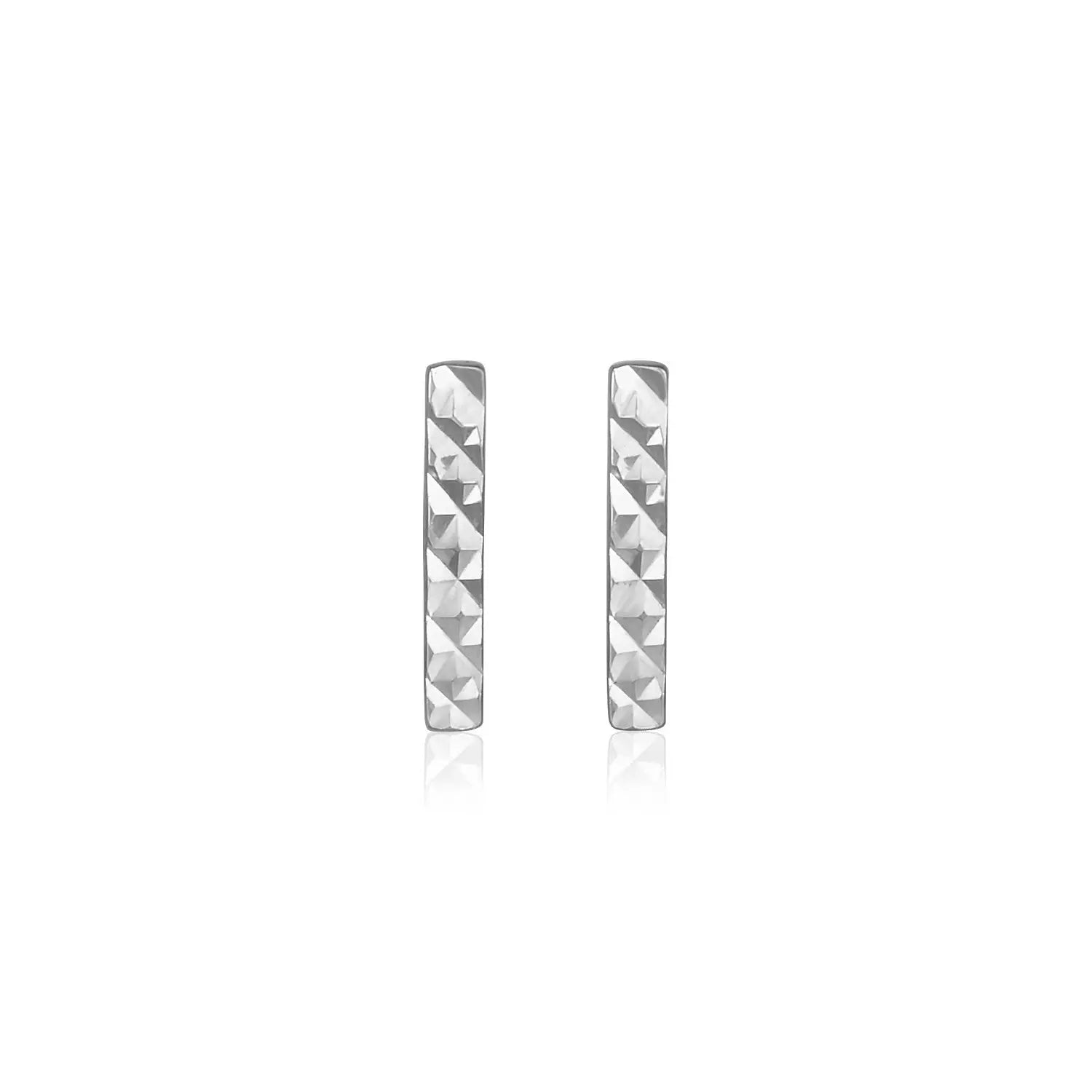 14k White Gold Textured Bar Earrings RCJ Earrings  CELESTIA LUXE JEWELLERS