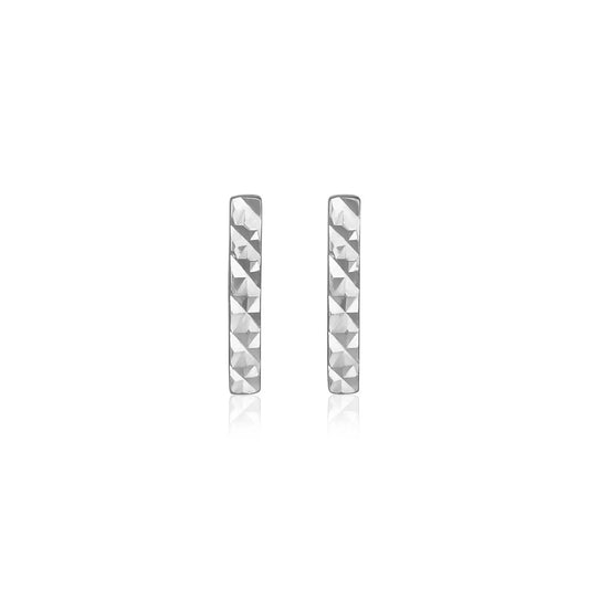14k White Gold Textured Bar Earrings RCJ Earrings  CELESTIA LUXE JEWELLERS