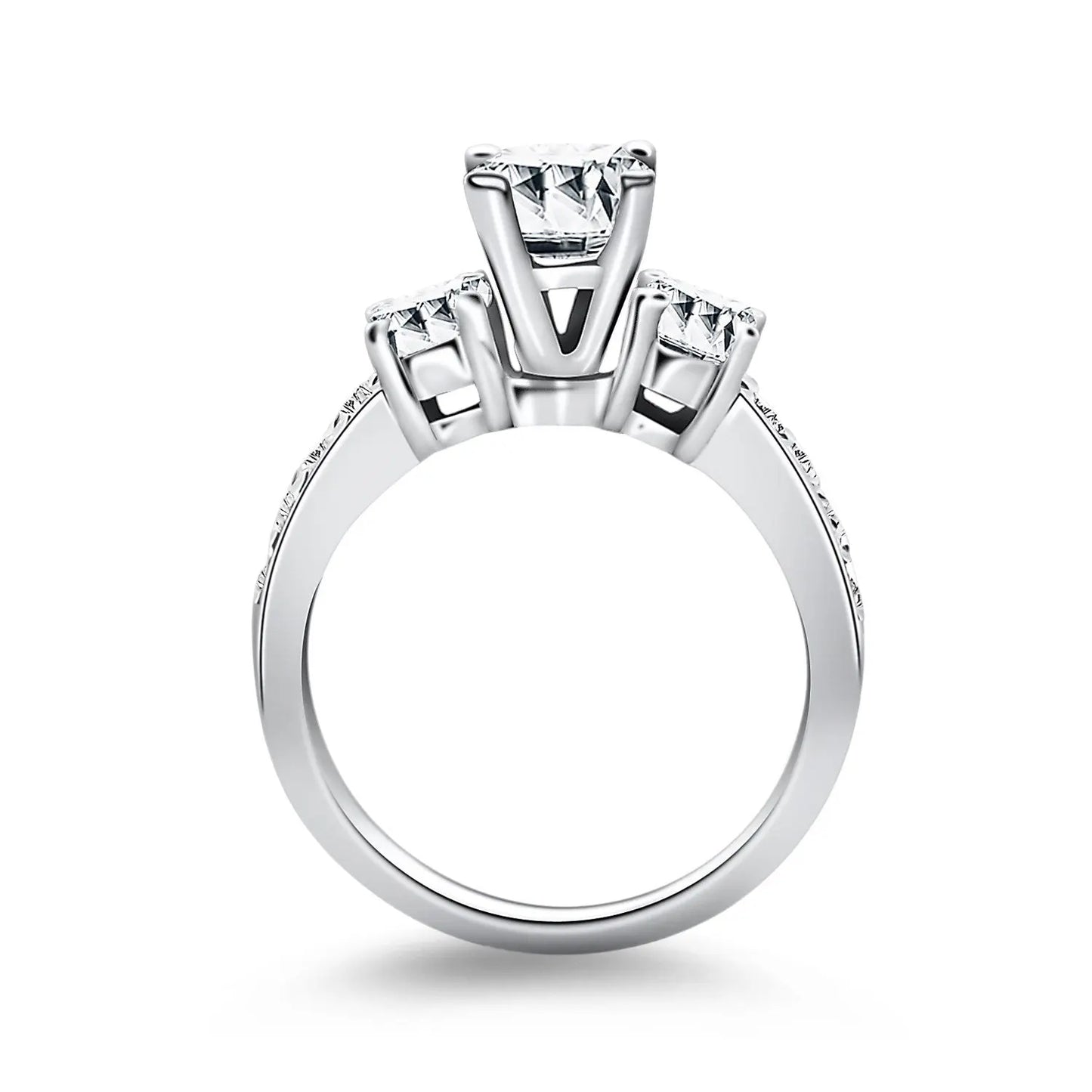14k White Gold Three Stone Engagement Ring with Diamond Band RCJ Rings  CELESTIA LUXE JEWELLERS