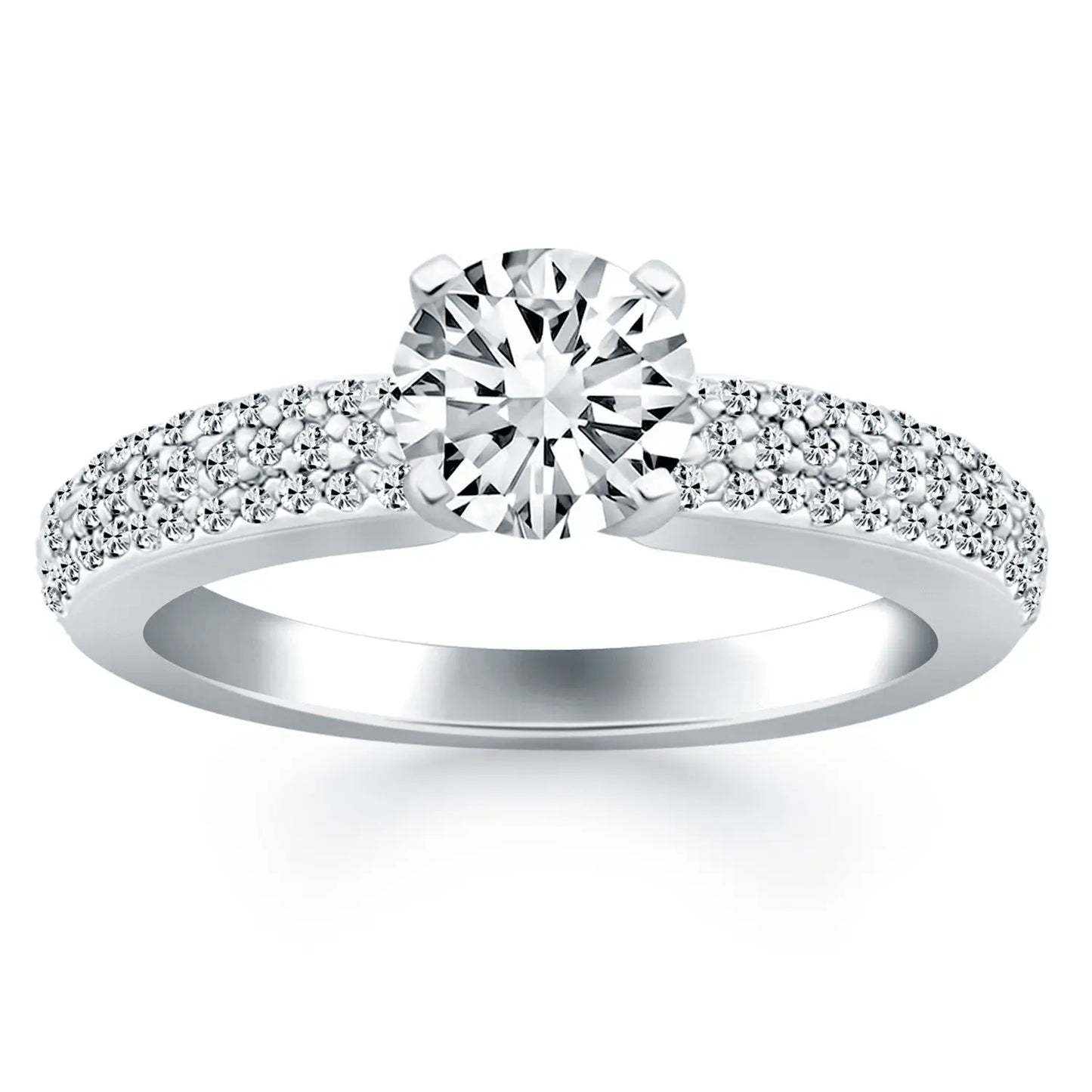 14k White Gold Triple Row Pave Diamond Engagement Ring RCJ Rings  CELESTIA LUXE JEWELLERS