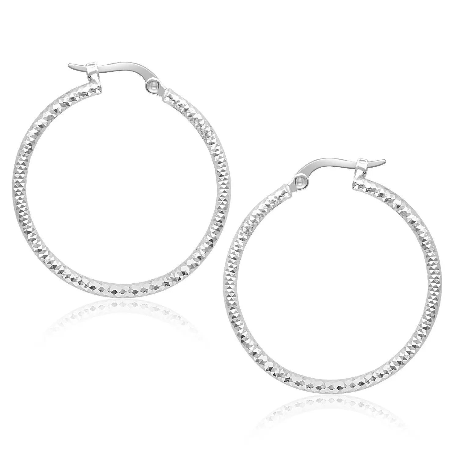 14k White Gold Tube Textured Round Hoop Earrings(1.5x25mm) RCJ Earrings  CELESTIA LUXE JEWELLERS
