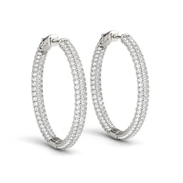 14k White Gold Two Row Pave Set Diamond Hoop Earrings (7 cttw) RCJ Earrings  CELESTIA LUXE JEWELLERS