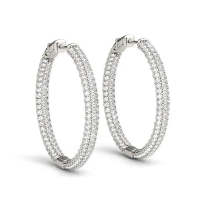 14k White Gold Two Row Pave Set Diamond Hoop Earrings (7 cttw) RCJ Earrings  CELESTIA LUXE JEWELLERS