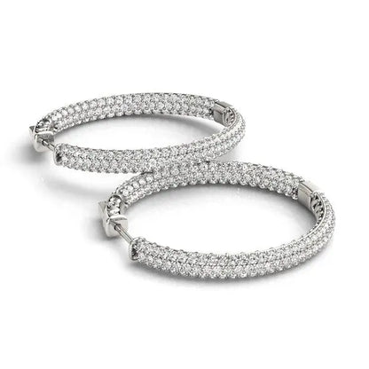 14k White Gold Two Row Pave Set Diamond Hoop Earrings (7 cttw) RCJ Earrings  CELESTIA LUXE JEWELLERS