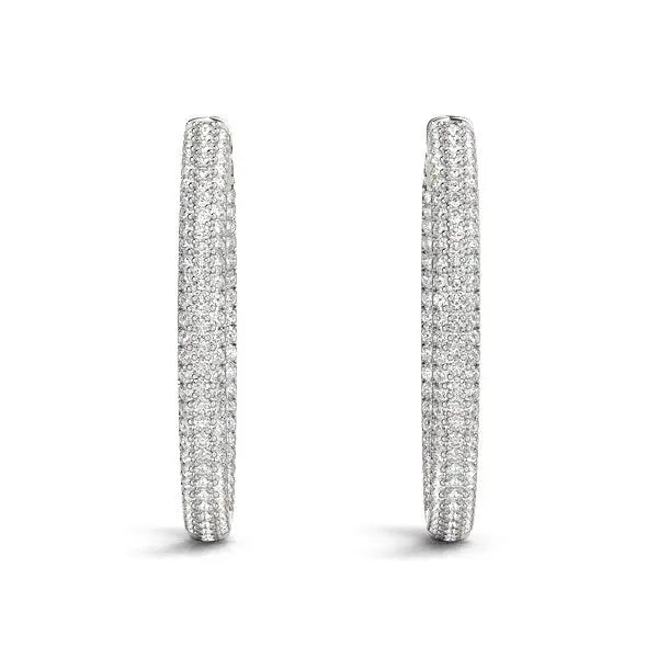 14k White Gold Two Row Pave Set Diamond Hoop Earrings (7 cttw) RCJ Earrings  CELESTIA LUXE JEWELLERS